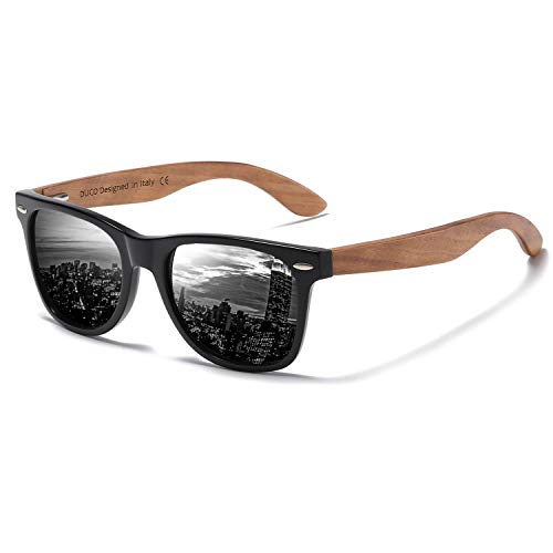 DUCO Polarisierte Sonnenbrille Herren Damen Sonnenbrille polarisiert mit UV-Schutz Walnuss Sonnenbrille mit Holzrahmen Umweltfreundliche Designerbrille DC2141 (Braun)