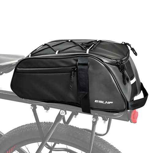 KEMEETAO バイク&e-バイクラックバッグ 防水 - 8L大容量バイクトランクバッグ、反射自転車サドルパニア、サイクリングバッグバックシート収納カーゴキャリアポーチ、ショルダーストラップ&フック付き