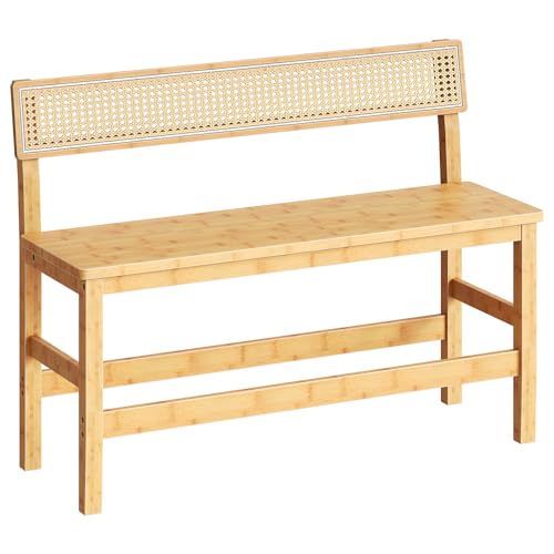 HOOBRO Dining Bench Bamboo Farmhouse Entryway Bench with Back for Kitchen Living Room Bedroom Easy to Assemble Sturdy and Stable Natural YL05CD01