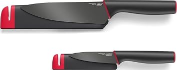 Joseph Joseph Slice & Sharpen 6" Chefs Knive and 3.5" Paring Knife with Sharpening Protective Sheaths, Black