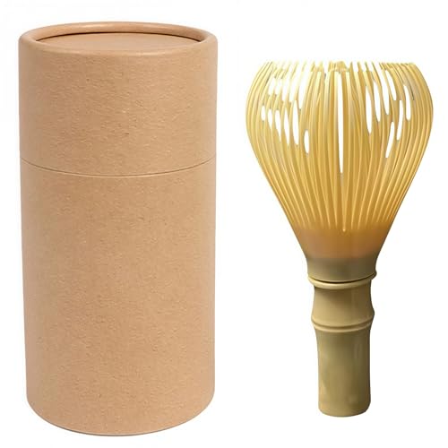 OUGETHER Resin Matcha Whisk Chasen Brush Tools for Matcha Green Tea Powder Reusable Powder Whisk with Whisk Holder Tea Ceremony (Yellow)