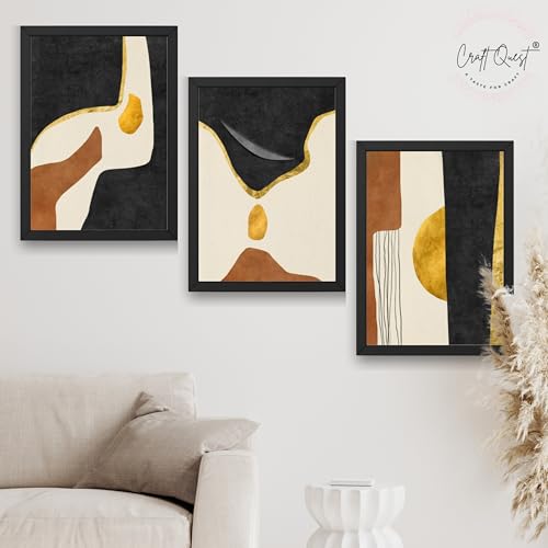 Image of CRAFT QUEST Wall Art Decor Paintings | Set of 3 Abstractv Wall Art Frames for Home Decoration | Ideal for Living Room, Bedroom & Office (Black, 10 X 13 Inch Each Frames)