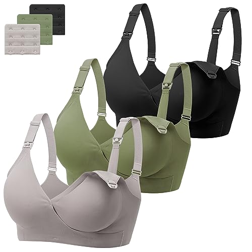 Image of Angelhood 3 Pack Nursing Bras for Breastfeeding Smooth Seamless Maternity Bras Sleep Bra Wireless Bralette with Bra Extenders