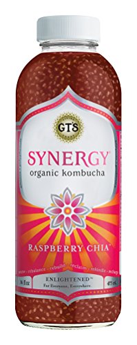 GT'S ENLIGHTENED KOMBUCHA Synergy Organic Kombucha Tea, Raspberry Chia, 16.2 Ounce (Pack of 12)
