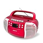 Groov-e Retro Boombox - Portable Cassette Tape & CD Player with Radio, 3.5mm Aux Port, & Headphone Socket - LED Display, 2 x 1.2W Speakers - Battery or Mains Powered - Red