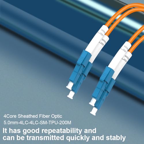 Image of 200 Meters 4 Core Industrial TPU LC to LC Outdoor Sheathed Fiber Optic Cable with Spool, 4 Strands Single Mode Fiber Patch Cable with LC Connectors, 9 /125um, 5.0mm, Direct Burial LC-LC