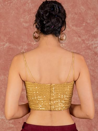 Image of FIGURE'S DESIGNER Women's Spagehtti Neck Strap Sequin Embroidered Sleeveless Readymade Saree Blouse E22