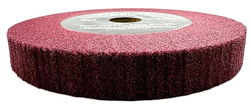 Image of 8 inch x 1 inch x 1-1 /4 inch Arbor Red Bench Grinder Polishing Wheel, 320 Grit, Tight Weave, Great for refurbishing Golf Clubs and Metal, Non-Woven Wheel for Copper, Metal, Finishing, and Burnishing