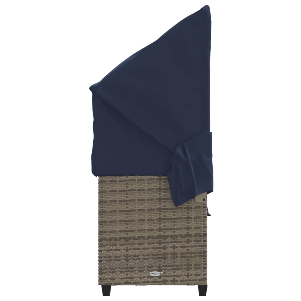 Leżak do opalania z dachem i poduszką z rattanu PE, szary, 204 x 75 x 140 cm, regulowane oparcie, odporny na promieniowanie UV, do ogrodu, na taras, balkon, do wypoczynku wellness