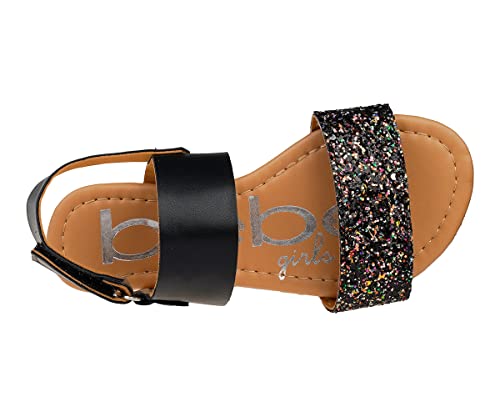 Image of bebe Girl's Sparkly and Strappy Glitter Leatherette Flat Sandals with Adjustable Strap (Toddler /Little Kid)