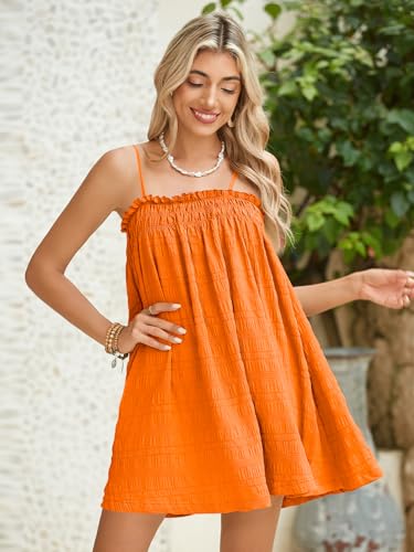 Image of MakeMeChic Women's Babydoll Dress Sleeveless Swing Shirred Mini Dresses | Beach, Summer, Sundress, Ruffle, Casual Dress, Flowy Dress