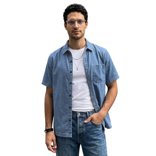 Image of Urbano Fashion Men's Oversized Fit Half Sleeve Washed Casual Denim Shirt