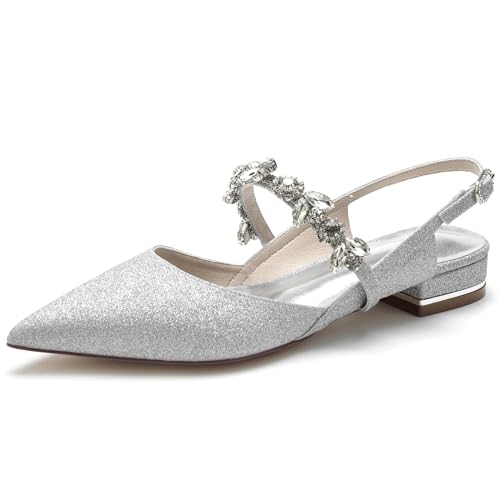 Chaussures de mariage plates en satin FGRID pour éviter le mal de pieds en robe de soirée