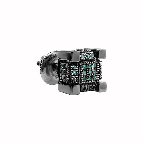 Dazzlingrock Collection 0.12 Carat (ctw) Round Blue Diamond Hip Hop Cube Mens Stud Earring (1Pc Only) in Black Plated 925 Sterling Silver in Screw Back