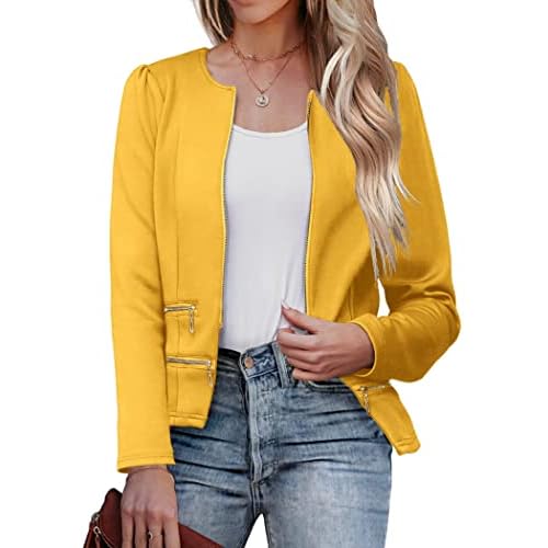 Zeagoo Womens Blazer Cropped Open Front Zipper Dress Jacket O Neck Casual Office Suit Jacket