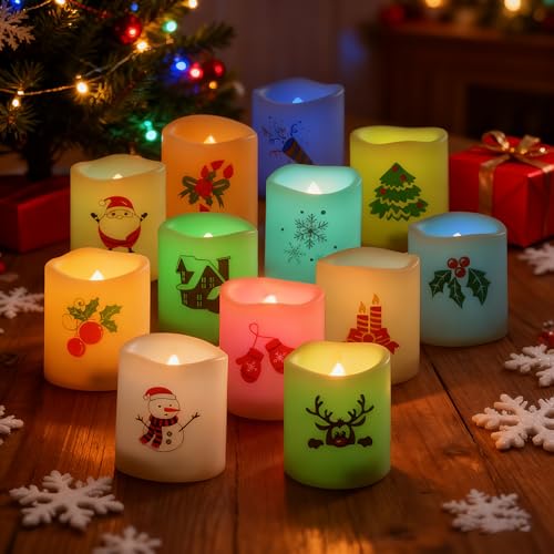 Image of Christmas Battery Operated Flameless Color Changing Votive Candles 12 PCS