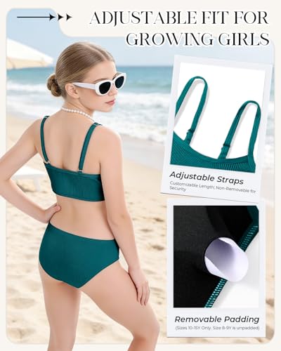 Image of Century Star Girls Ribbed 2-Piece Bikini Swimsuit - Fully Lined Modest Bathing Suit for Teens & Tweens