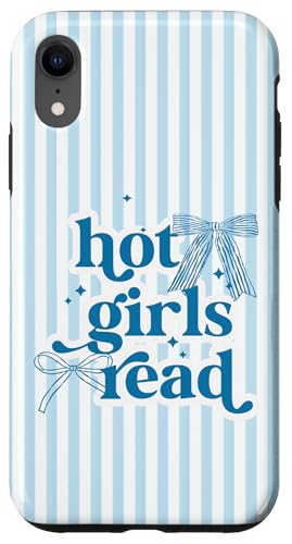Hot Girls Read Blue Stripes & Bow Coquette �{ ���l ���킢�� �X�}�z�P�[�X iPhone XR �p