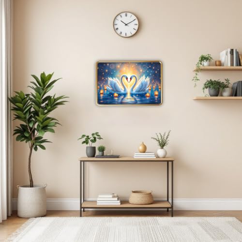 Image of Vastu Swan Pair Photo Frame, Gold, Slim, Sparkle Coated Lamination, for Living Room and Office, 18x24 Inch 53008