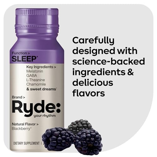 Image of Ryde: SLEEP | 2oz Sleep Shot for Occasional Use | Melatonin, GABA, L-Theanine & Chamomile | Blackberry Natural Flavor | Sugar-Free, Zero Calories, Vegan | Manufactured in USA (8 Pack)