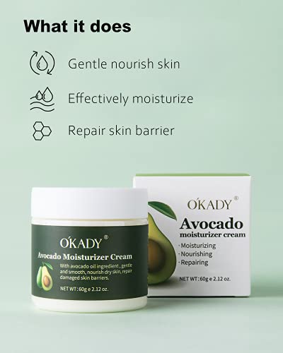 Aesthtany Okady Organic Avocado Nourish & Glow Face Moisturizer Facial Cream For Unisex Repair Skin Nourishing Face 60G / 2.12 Ounce | Anti-Wrinkle，Skin Plumper，Moisturizer Avocado Moisturizer #TOP5