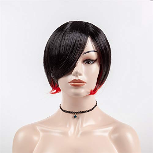 FLOWRIY Bob Wigs for Women - 10” Short Wig for Black Women with Natural Synthetic Wig - Great for Wig Beginners and Wigs Hobbyist with A Wig Cap for Free (Black and Red)