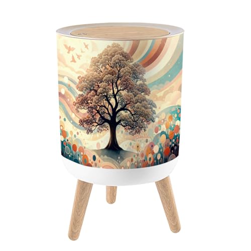 VETEB Trash Can with Lid Whimsical Tree All Seasons Nostalgic