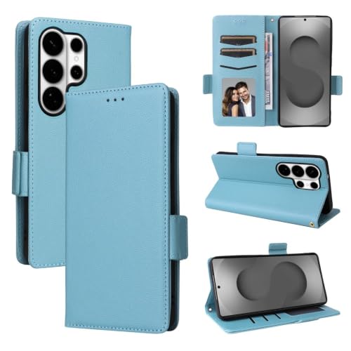 Étui portefeuille Galaxy S23 Ultra bleu clair avec rabat magnétique