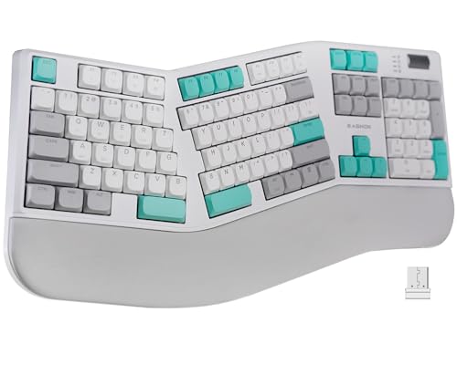 Image of Ergonomic Mechanical Keyboard with Wrist Rest, RGB Backlight | Split Design,Full Size 104-Key,Red Switches Low-Profile Hot Swappable,Volume Roller,2.4 GHz /Bluetooth /USB-C Wire,Rechargeable