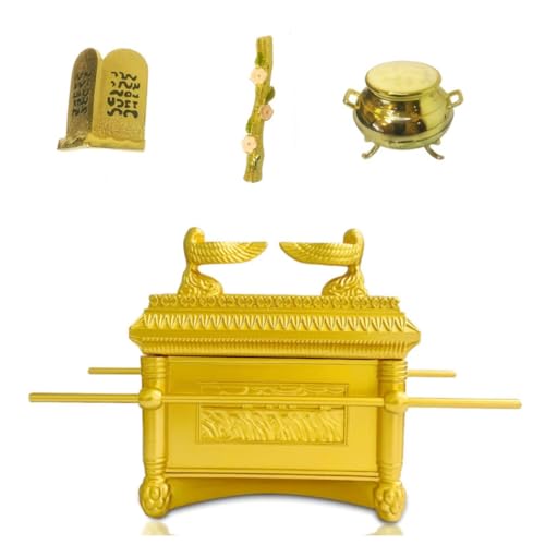 The Ark of The Covenant Historic Model Replica with Rod of Aaron/Manna/Ten Commandments, Ark of The Covenant Replica Statue Jewish Testimony Judaica Israel Tabletop Decor