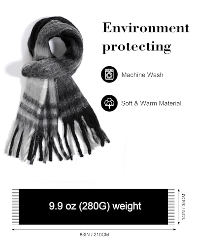 Chunky Winter Scarf for Women Warm Scarf Long Shawl Large Scarves Cold Weather Thick Scarfs Dark Black2