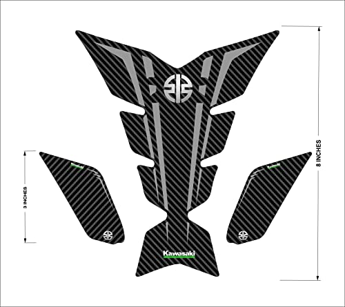 Image of 3D Embossed Bike Racing Tank Pad /Tank Sticker with SIDEPADS for Brand Specific Bikes (BKTPSIDVAR) (Kawaski)