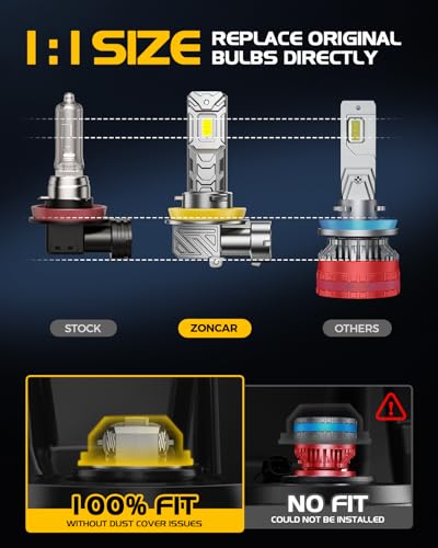 Image of H11 LED Bulb, 60000LM 6500K Cool White, Real 1:1 Size to H9 Bulbs Plug N Play, IP68 60000hrs Lifespan Light Bulbs, Pack of 2