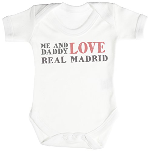 TRS - Me & Daddy Text Love Real Madrid Regalo para bebé, Body para bebé niño, Body para bebé niña 0 Meses Blanco