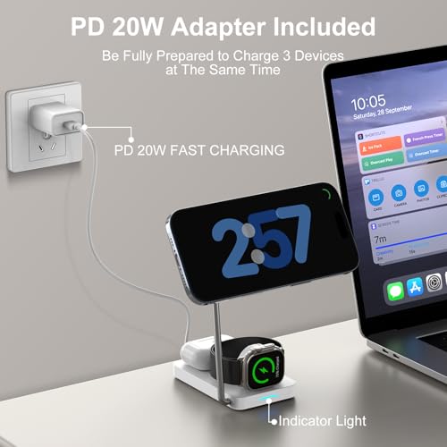 Station de charge sans fil 3 en 1 blanc pliable pour iPhone 16 et Apple Watch - 5