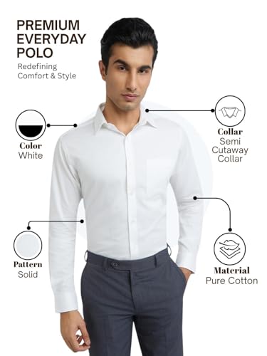 Image of Raymond Men's Slim Fit Solid Pattern Pure Cotton Semi Cut Away Collar Full Sleeve Formal Shirt