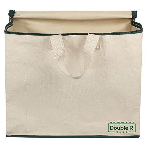 Image of DOUBLE R BAGS Multipurpose Clothes & Grocery Storage Organizer with Reinforced Cotton Handles, Zip Cover & 1 Compartment - Heavy Duty Canvas Bags (Green, 43x27.9x43 cm, Pack of 4)
