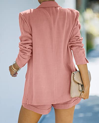 Sysea Women's Business Suits Long Sleeve Blazer Jacket Coat And High Waisted Shorts 2 Pieces Outfits Set Light Pink #TOP2