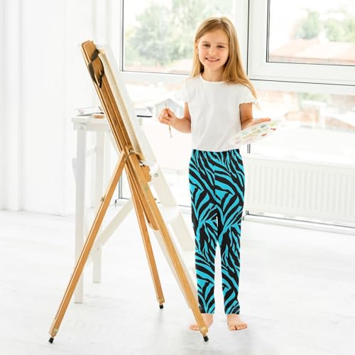 ALAZA Girls' Leggings Children's Yoga Pants Skinny Printed Dance Blue Zebra Stripe Animals Comfortable 4T4