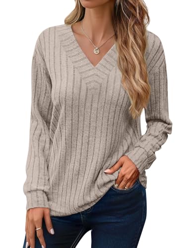 JUSTFASHIONNOW Long Sleeve V Neck Shirts for Women Fall Tops Lightweight Sweaters Dressy Casual Tunic Tops 2025 Outfits4