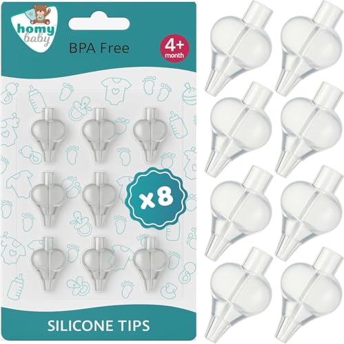 HOMYBABY® 8 Silikonadapter für Nasenspülung mit Spritze für Babys - Universeller Ersatzkopf für Standard-Nasenspritzen - Ab 4 Monaten - Sterilisierbare Nasenspülspitze (8 Stück) (8)