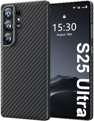 memumi Real Aramid Fiber for Samsung Galaxy S25 Ultra Case, [NO-case Feel] Durable Sturdy Aramid Fiber with 0.5mm Slim Case for Samsung S25 Ultra Thin and Minimalist in Carbon Fiber Design, Grey Black