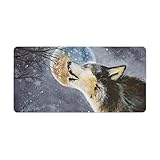 大型マウスパッド ゲーミング 夜空 満月 星空 冬 オオカミの遠吠え 滑り止めゴムベース 滑らか表面 デスクマット 防水 パソコンマット テーブルマット 耐高温 エッジマウスマット 耐久性 大きい 傷つきにくい キーボードパッド 光学式マウス対応 疲労軽減 パソコン PCゲーム 入学式 お祝い 40X75cm