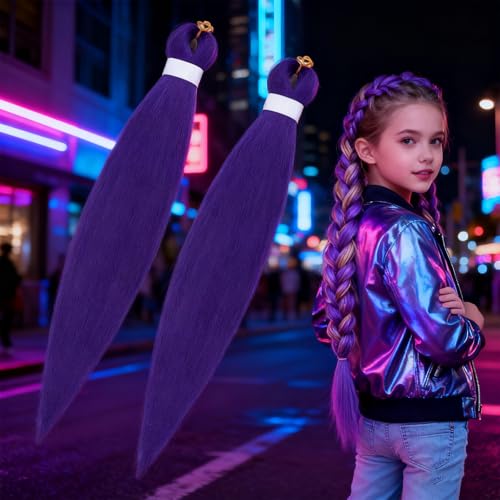 2 Stück Lila Haare Zum Einflechten, Pre-Stretched Kunsthaar Zum Einflechten Braids Extensions, Lange Synthetische Zöpfe Perücke Für Kinder Geflochtenes Haarteil