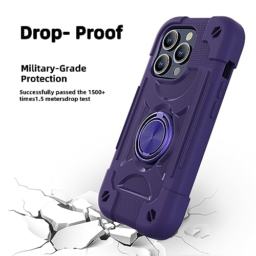 Image of MARKILL Compatible with iPhone with Built-in 360Rotating Ring Stand, Military Grade Drop Protection Full Body Rugged Heavy Duty Case Durable Cover (Deep Purple, iPhone 15 Pro Max 6.7 inch)