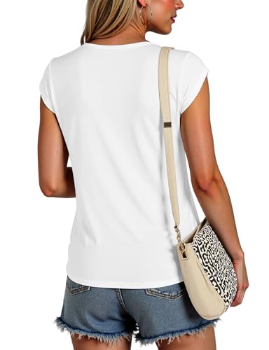 AURUZA Womens Cap Sleeve Tops Summer T Shirt Loose Fit Casual Basic Tee V Neck Tank Top Boho Tops Trendy Fashion Clothes3