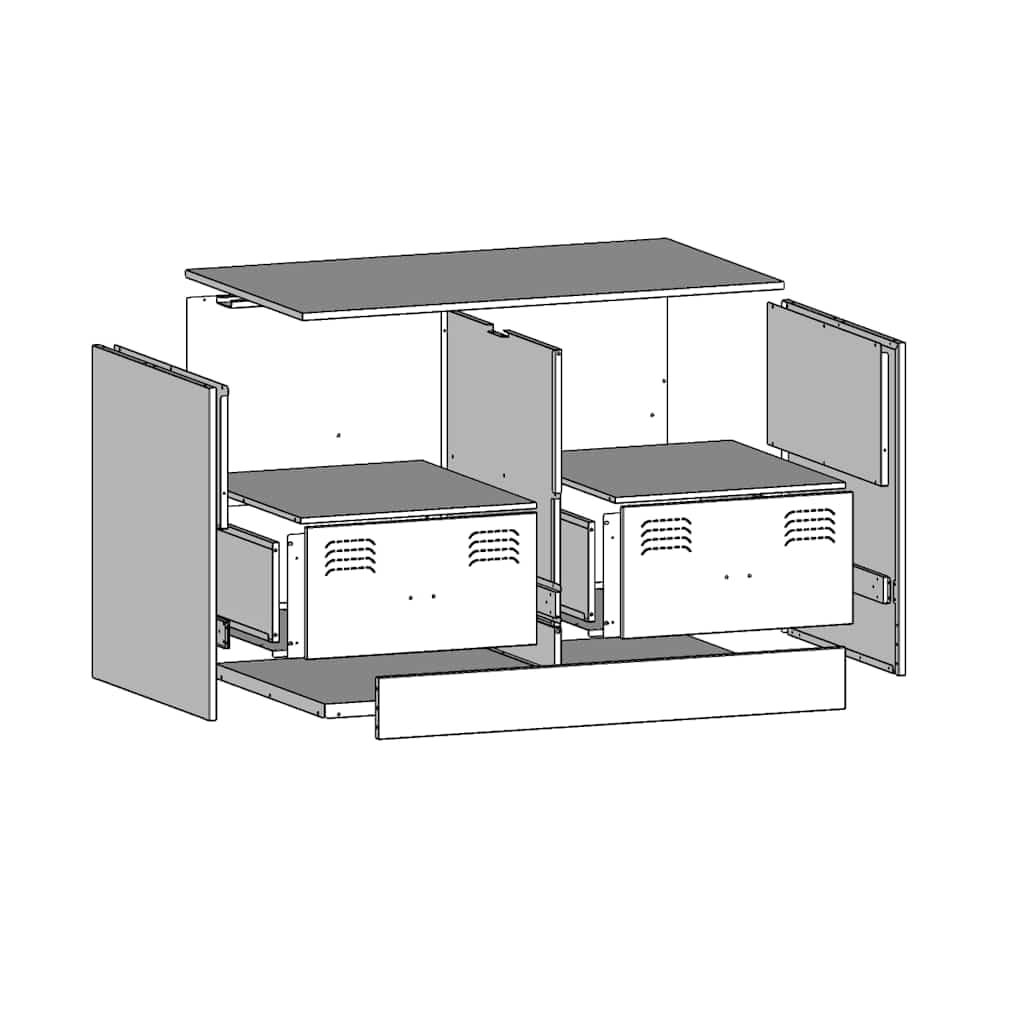 Lot de 2 armoires TV blanches en acier laminé à froid 67 x 39 x 44 cm avec 2 étagères et tiroirs, charge jusqu'à 90 kg, meuble bas moderne pour salon, convient pour téléviseurs de 51 à 76 cm