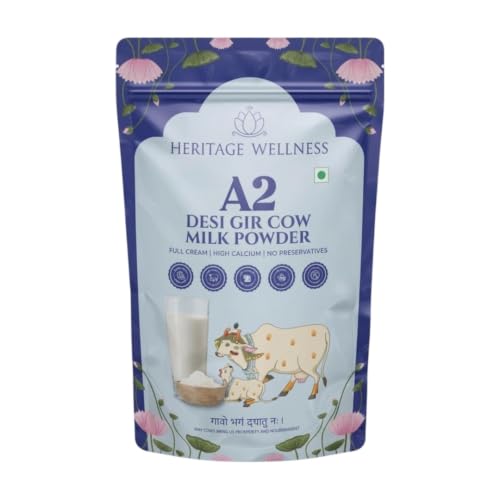 Image of Heritage Wellness A2 Gir Cow Milk Powder 450gm Pack - Premium A2 Gir Cow Milk Powder for Whole Milk Experience - Rich Full Cream - Ideal for Beverages - Nutrient-Rich and Delicious