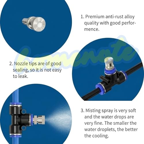 Image of Homenote 10Mtr Hose Pipe & 5pcs 6mm Mist Nozzle with Tee Connector Suitable for DIY Sanitization Tunnel Fogger Sprayer Watering Irrigation Fogging Cooling Mist Kit Sprinkler | Orange