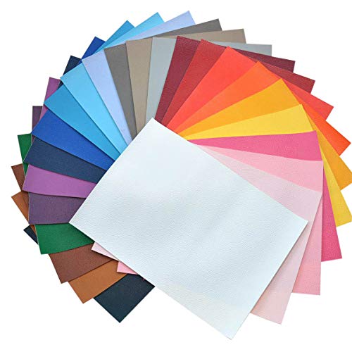 Lot de 24 feuilles de cuir synthétique pour boucles d'oreilles - Format A5 - 21 x 15 cm - Couleur unie - Texture Litchi - En tissu - Dos en coton - Pour nœuds de cheveux, bandeau, portefeuille Cover